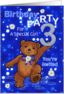 3rd Birthday Teddy Bear Custom Invitation for Girl card