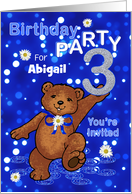 3rd Birthday Teddy Bear Invitation for Girl, Custom Name card