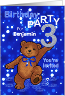 3rd Birthday Teddy Bear Invitation for Boy, Custom Name card