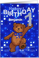 1st Birthday Dancing Teddy Bear for Boy, Custom Name card