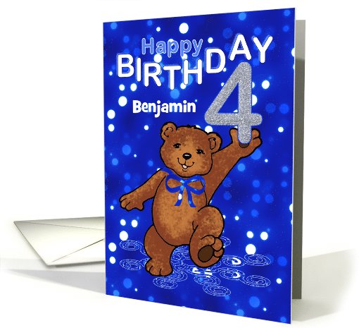 4th Birthday Dancing Teddy Bear for Boy, Custom Name card (1061125)