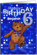 6th Birthday Dancing Teddy Bear for Boy, Custom Name card