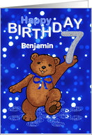 7th Birthday Dancing Teddy Bear for Boy, Custom Name card
