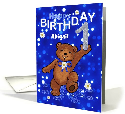 1st Birthday Dancing Teddy Bear for Girl, Custom Name card (1061517)