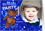 1st Birthday Party Dancing Bear for Boy, Custom Photo card