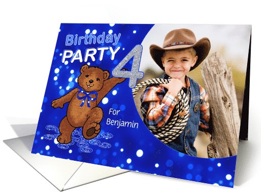 4th Birthday Party Dancing Bear for Boy, Custom Photo card (1061957)