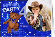 4th Birthday Party Dancing Bear for Boy, Custom Photo card