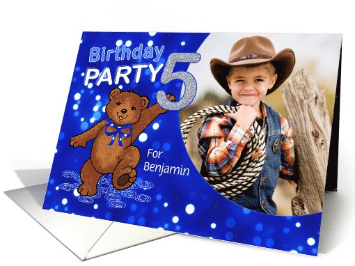 5th Birthday Party Dancing Bear for Boy, Custom Photo card (1061961)