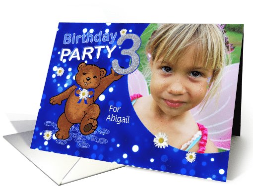 3rd Birthday Party Dancing Bear for Girl, Custom Photo card (1062007)