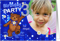3rd Birthday Party Dancing Bear for Girl, Custom Photo card