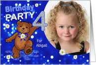 4th Birthday Party Dancing Bear for Girl, Custom Photo card