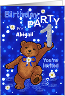 1st Birthday Teddy Bear Invitation for Girl, Custom Name card