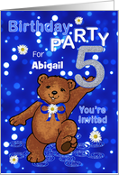 5th Birthday Teddy Bear Invitation for Girl, Custom Name card