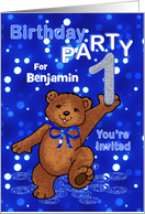 1st Birthday Teddy Bear Invitation for Boy, Custom Name card
