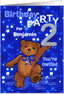 2nd Birthday Teddy Bear Invitation for Boy, Custom Name card