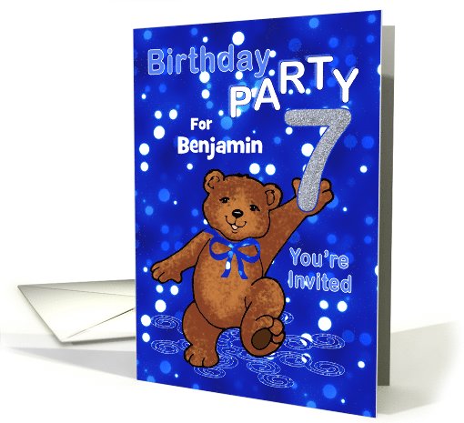 7th Birthday Teddy Bear Invitation for Boy, Custom Name card (1062147)