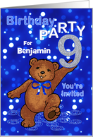 9th Birthday Teddy Bear Invitation for Boy, Custom Name card