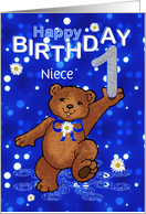 1st Birthday Dancing Teddy Bear for Niece card