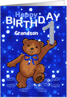 1st Birthday Dancing Teddy Bear for Grandson card