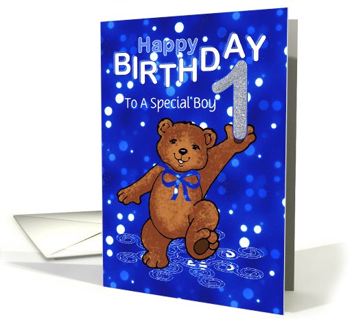 1st Birthday Dancing Teddy Bear for Boy, Custom Text card (1070051)