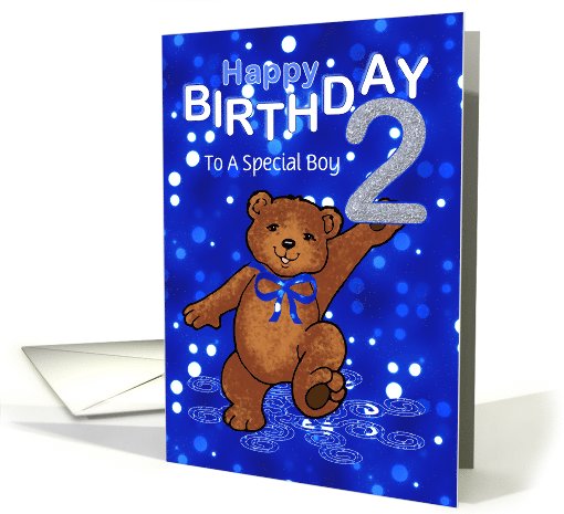 2nd Birthday Dancing Teddy Bear for Boy, Custom Text card (1070053)