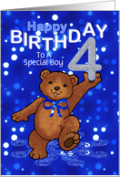 4th Birthday Dancing Teddy Bear for Boy, Custom Text card