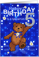 5th Birthday Dancing Teddy Bear for Girl, Custom Text card