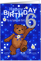 6th Birthday Dancing Teddy Bear for Girl, Custom Text card