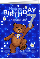 7th Birthday Dancing Teddy Bear for Girl, Custom Text card