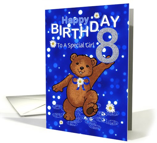 8th Birthday Dancing Teddy Bear for Girl, Custom Text card (1070097)