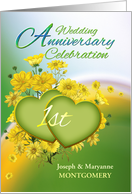 1st Anniversary Party Invitation Yellow Flowers, Custom Name card