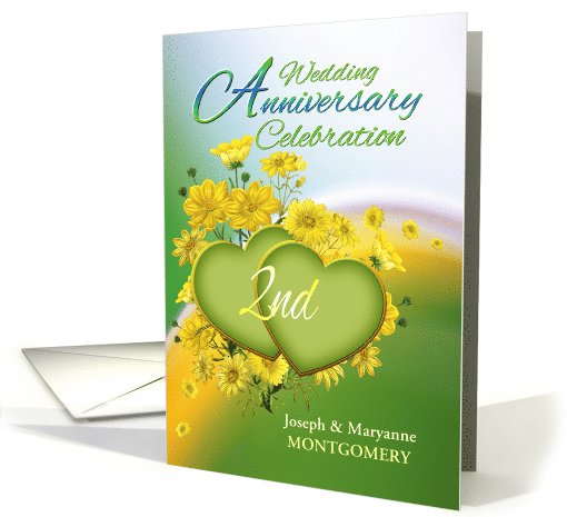 2nd Anniversary Party Invitation Yellow Flowers, Custom Name card