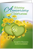 4th Anniversary Party Invitation Yellow Flowers, Custom Name card