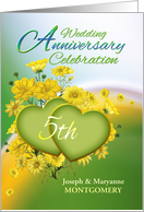 5th Anniversary Party Invitation Yellow Flowers, Custom Name card