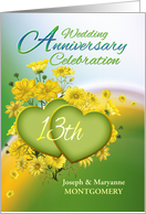 13th Anniversary Party Invitation Yellow Flowers, Custom Name card