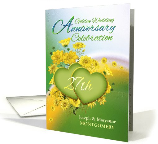 27th Anniversary Party Invitation Yellow Flowers, Custom Name card