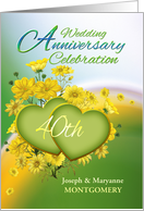 40th Anniversary Party Invitation Yellow Flowers, Custom Name card