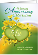 51st Anniversary Party Invitation Yellow Flowers, Custom Name card