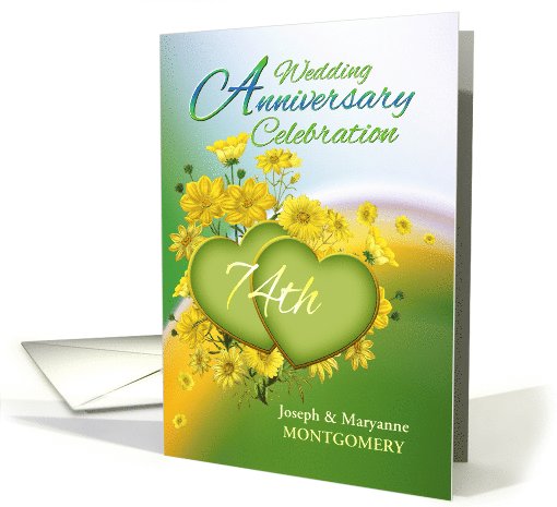 74th Anniversary Party Invitation Yellow Flowers, Custom Name card