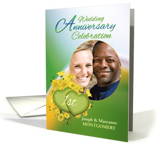 1st Anniversary Party Invitation Yellow Flowers, Custom Photo card