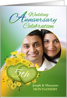 5th Anniversary Party Invitation Yellow Flowers, Custom Photo card