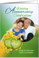 34th Anniversary Party Invitation Yellow Flowers, Custom Photo card