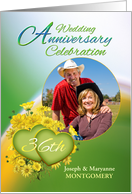 36th Anniversary Party Invitation Yellow Flowers, Custom Photo card