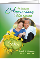 58th Anniversary Party Invitation Yellow Flowers, Custom Photo card