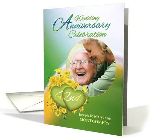 62nd Anniversary Party Invitation Yellow Flowers, Custom Photo card