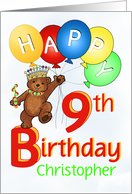 Happy 9th Birthday Royal Teddy Bear, Custom Name card