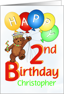 Happy 2nd Birthday Royal Teddy Bear, Custom Name card