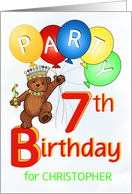 Royal Teddy Bear 7th Birthday Party Invitation, Custom Name card