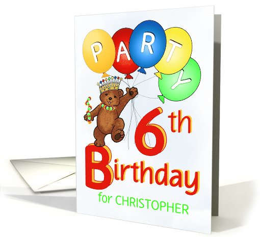 Royal Teddy Bear 6th Birthday Party Invitation, Custom Name card