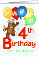 Royal Teddy Bear 4th Birthday Party Invitation, Custom Name card